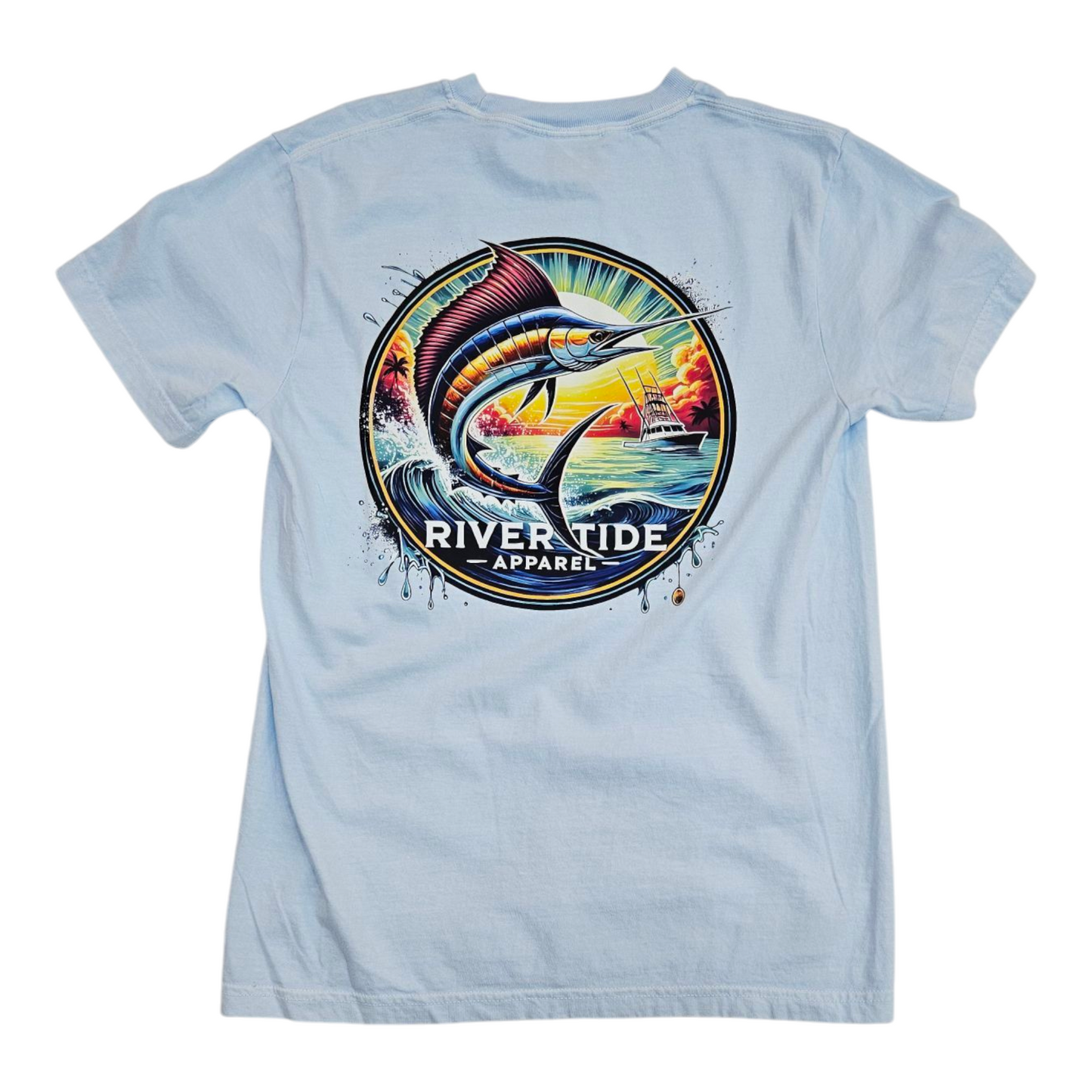 River Tide Sunset Marlin T-Shirt Blue