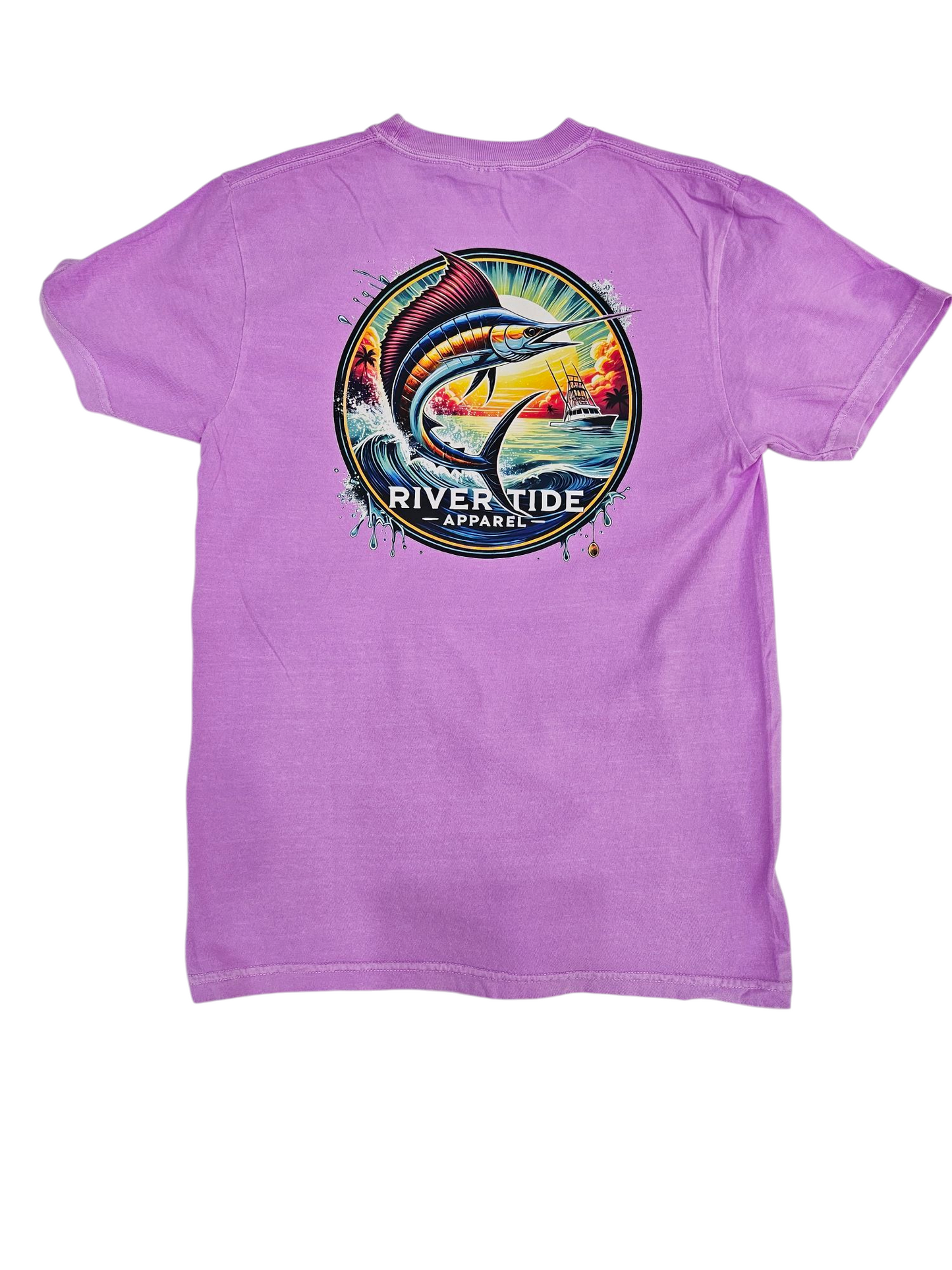 Sunset Marlin Tee Shirt Neon Violet