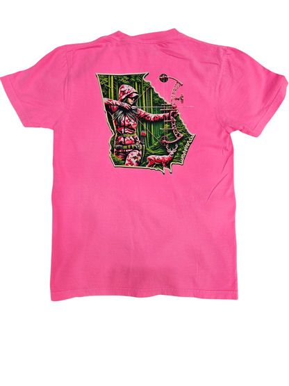 Georgia Pink Camo Bow Hunter Tee Shirt Neon Pink