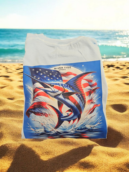 River Tide Patriotic Marlin & Flag