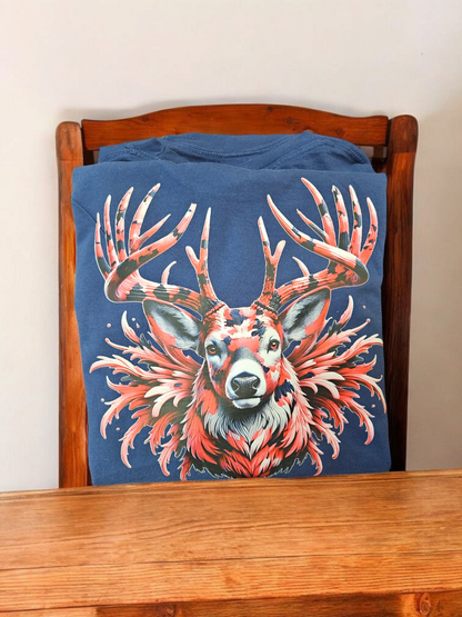 Pink Camo Deer Head Tee Shirt Navy