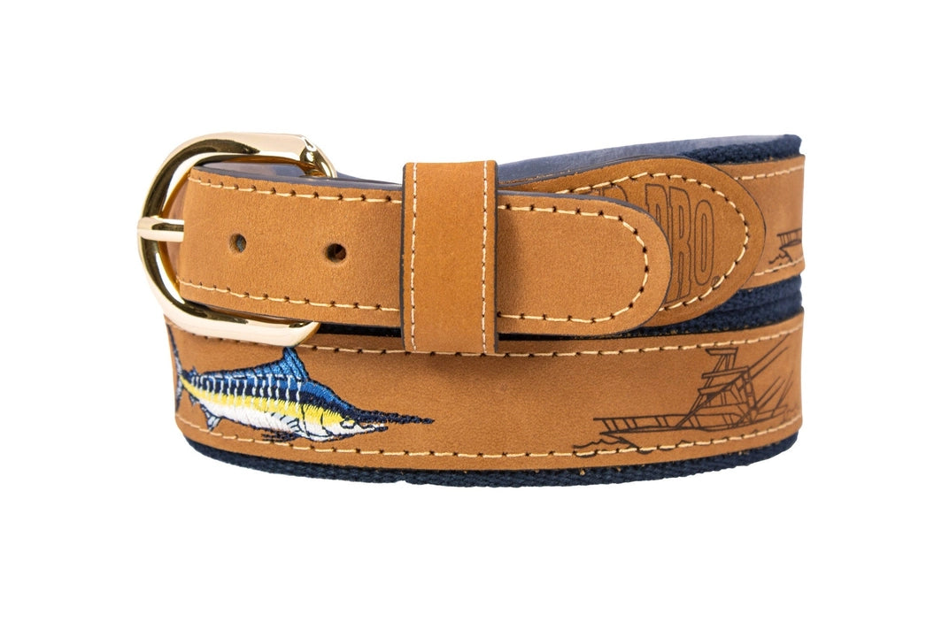 Marlin Embroidered Nubuck Tan Leather Belt
