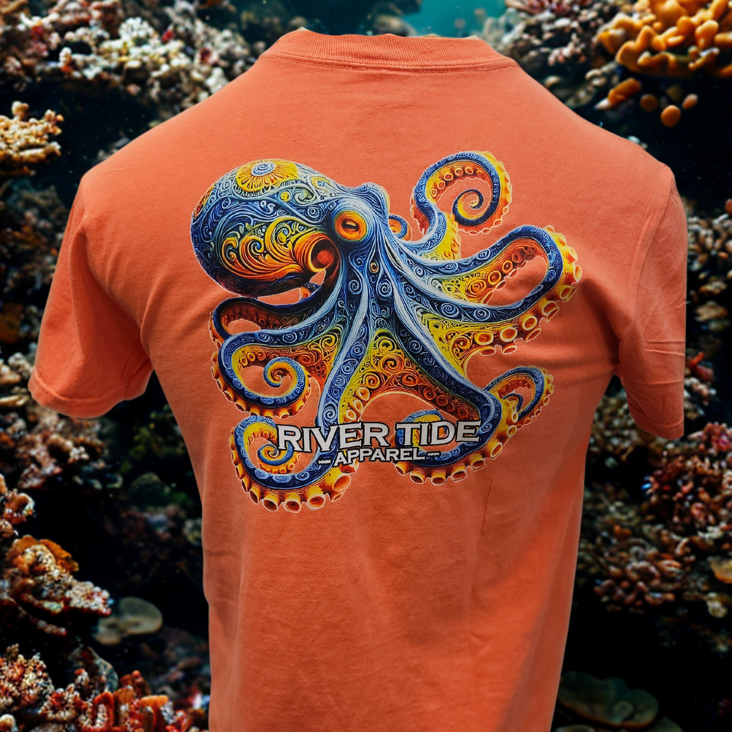 Octopus Tee Shirt Bright Salmon