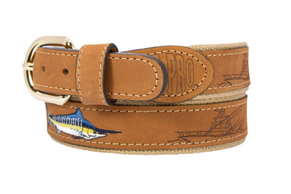 Marlin Embroidered Nubuck Tan Leather Belt