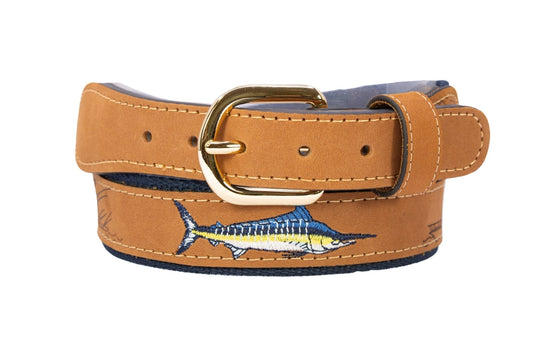 Marlin Embroidered Nubuck Tan Leather Belt