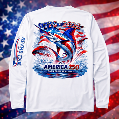 Patriotic Marlin America 250 Long Sleeve Performance Shirt