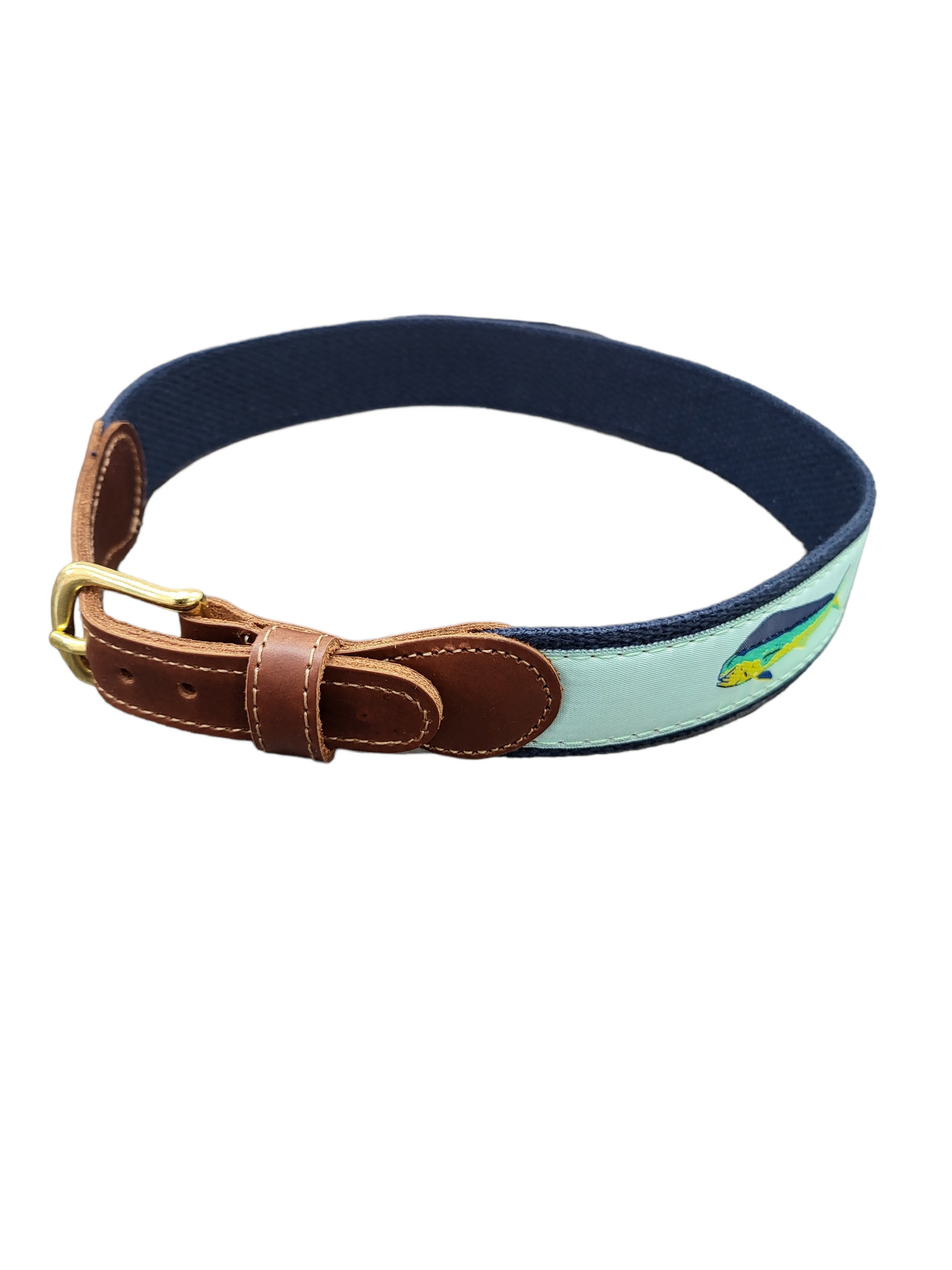 Green Mahi on Navy Ribbon Belt