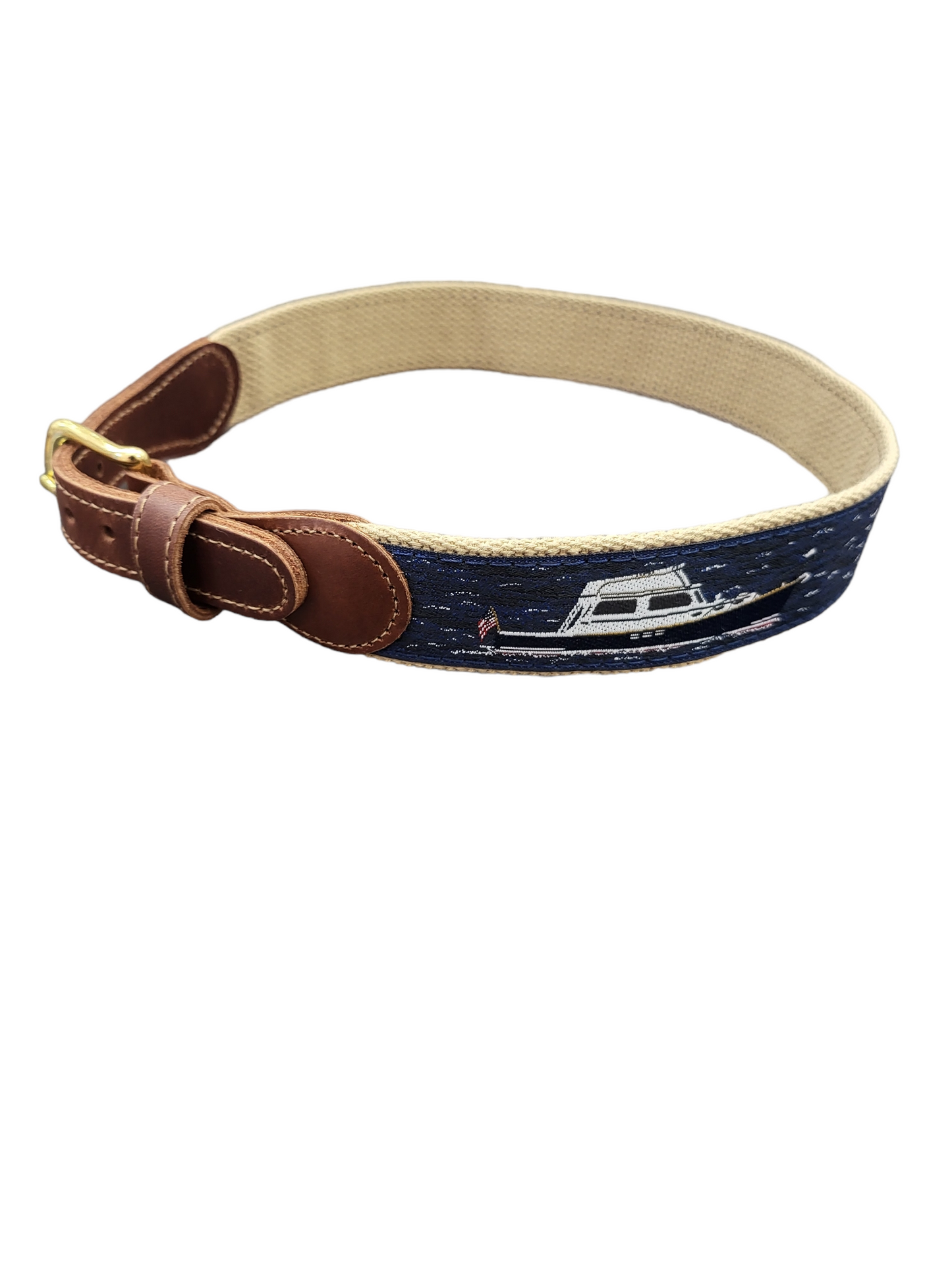 Powerboat on Khaki Ribbon Belt