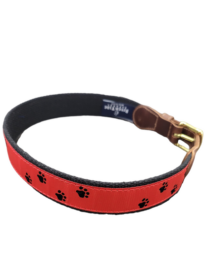 Black Paw on Red on Black Ribbon Belt