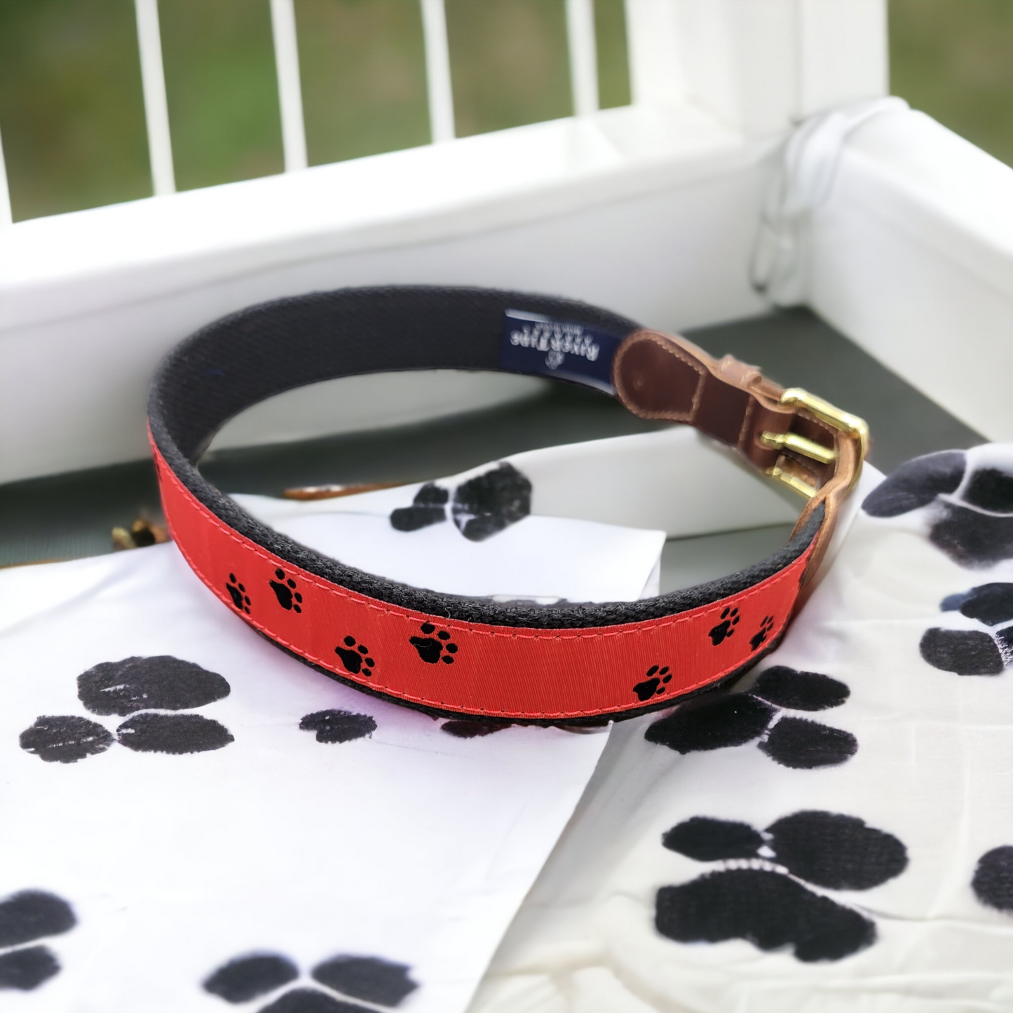 Black Paw on Red on Black Ribbon Belt