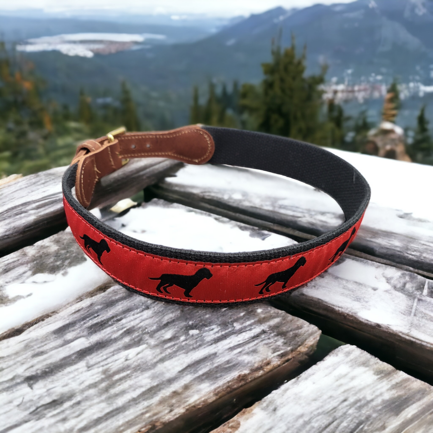 Black Dog on Red and Black Ribbon Belt