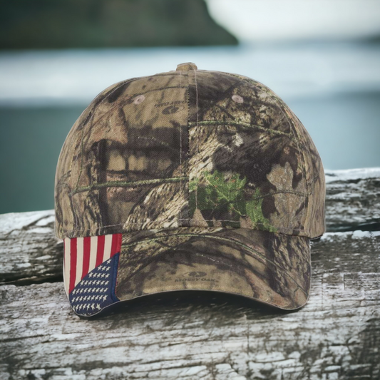 Mossy Oak Camo Hat with American Flag