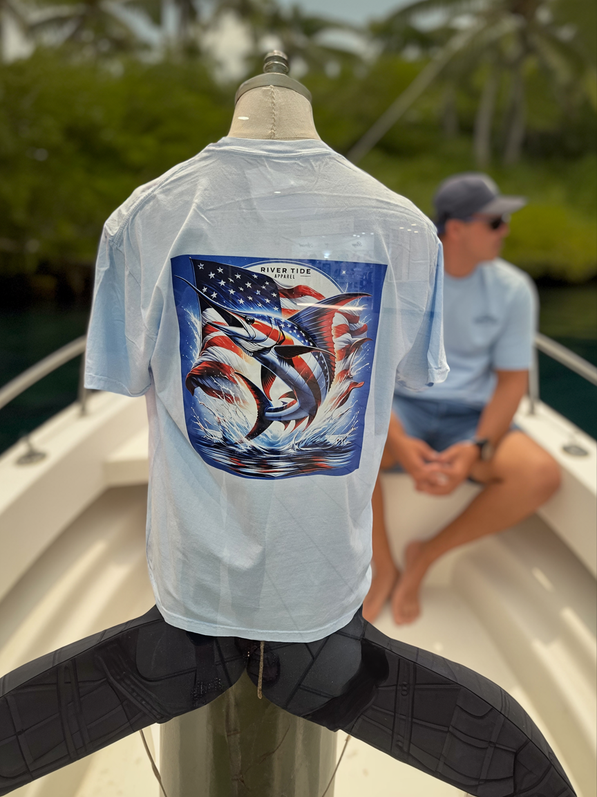 River Tide Patriotic Marlin & Flag