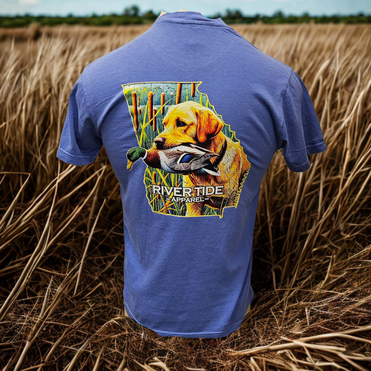 Georgia Yellow Lab Tee Shirt Blue