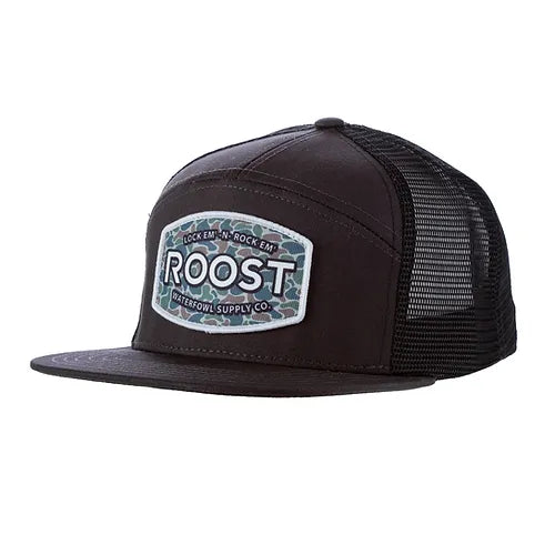 Roost Black 7 Panel Camo Patch Hat