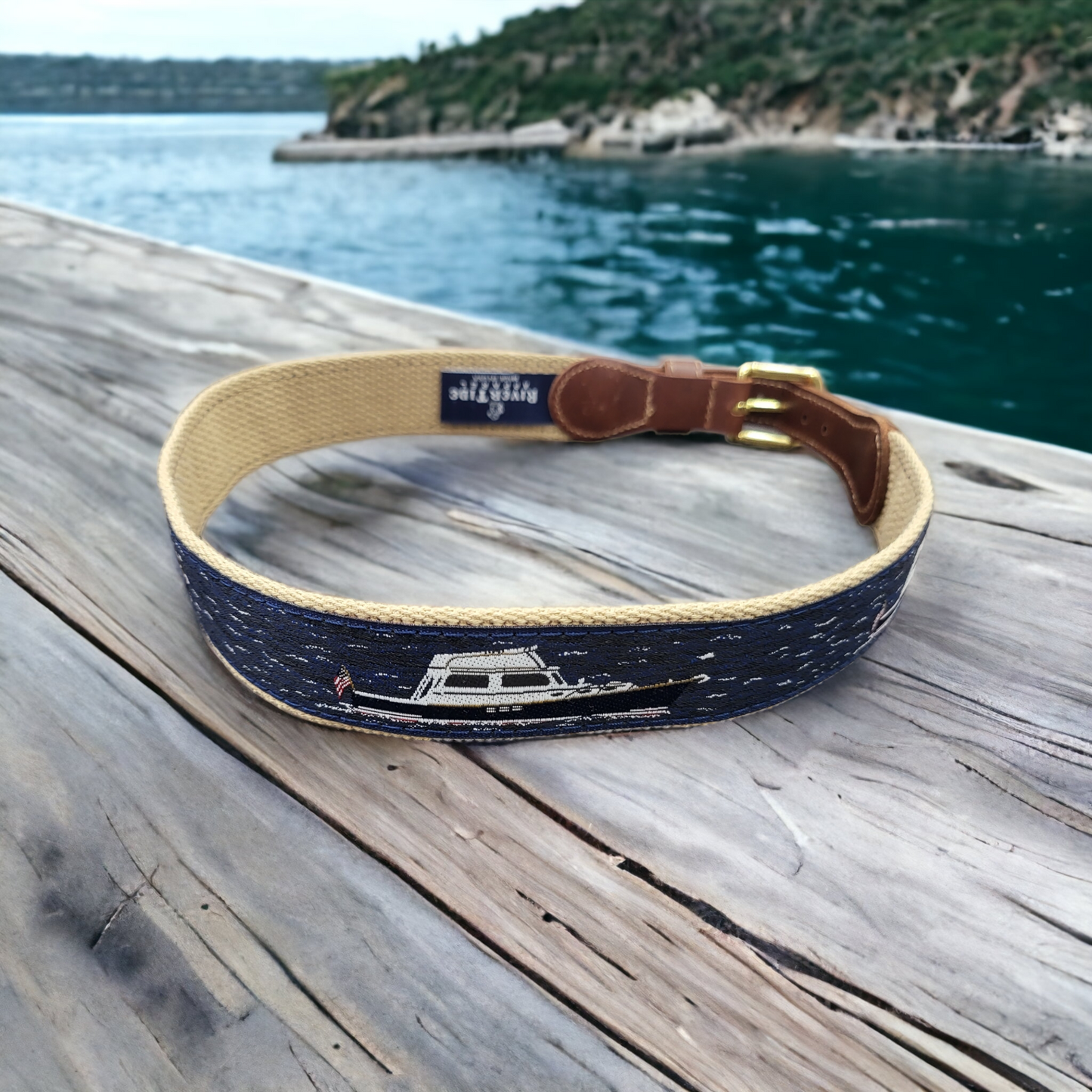 Powerboat on Khaki Ribbon Belt